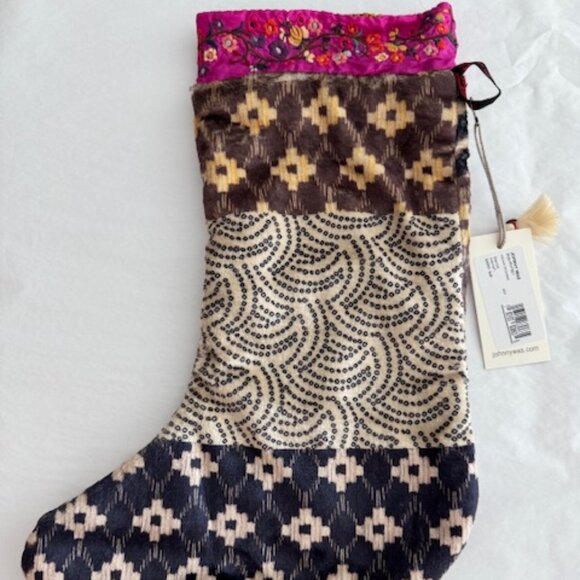 Johnny Was Holiday Stocking Christmas Home Decor Seasonal Donat Varied Print NEW - Picture 2 of 4